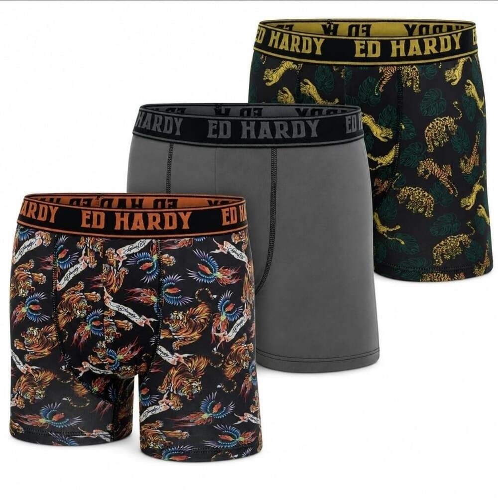Ed Hardy Boys' 3 Pack Performance Multipack Boxer Briefs Tattoo Skull Size M